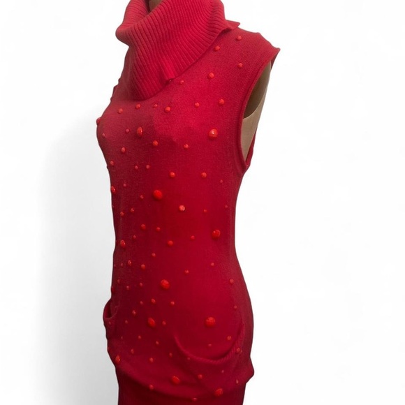 Vintage Chanel coral cashmere Cowl Neck Sweater dress stone embellishments - Picture 5 of 10